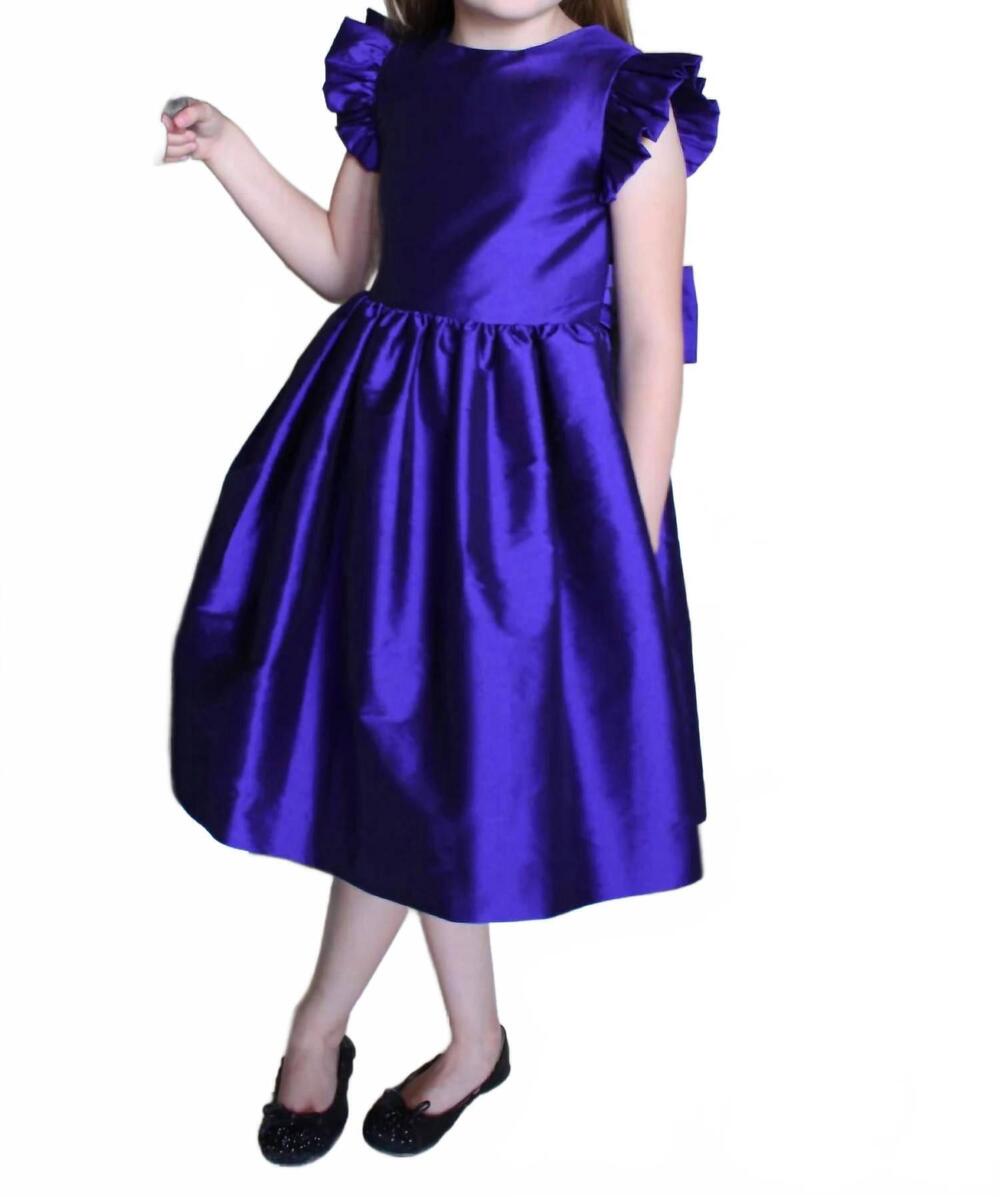 NEW SUSANNE LIVELY girl's faux silk dress with flutter sleeve in royal blue